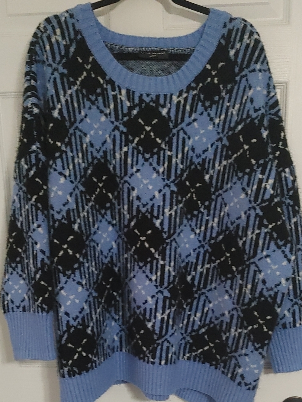 Lane Bryant Blue and Black Argyle Crewneck Sweater Dark Academia Preppy Y2K Plus